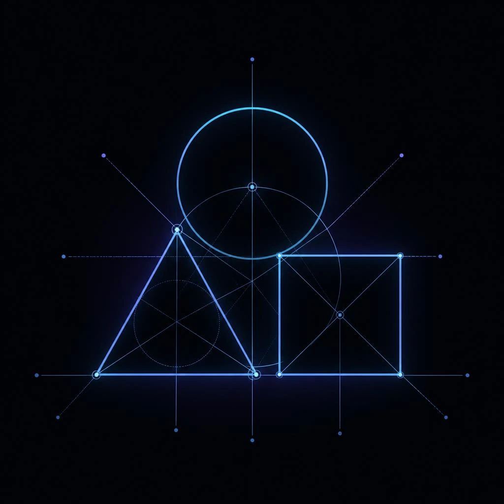Abstract cyan geometric composition of circle, triangle and square